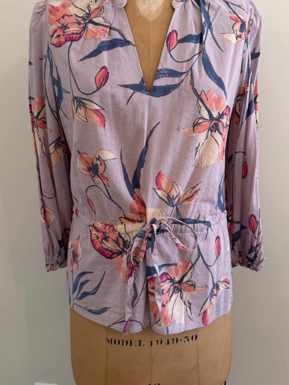 a new day Lavender Floral Tie-Waist V-Neck Tunic